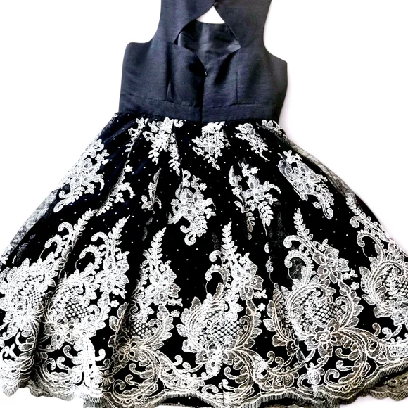 Eliza J Party Dress Overlay Embroidery Bling Wedding Guest Romance Fairy sz 6 - Picture 7 of 14